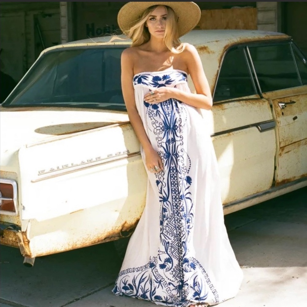 Fillyboo Papillon Embroidered Strapless Dress.